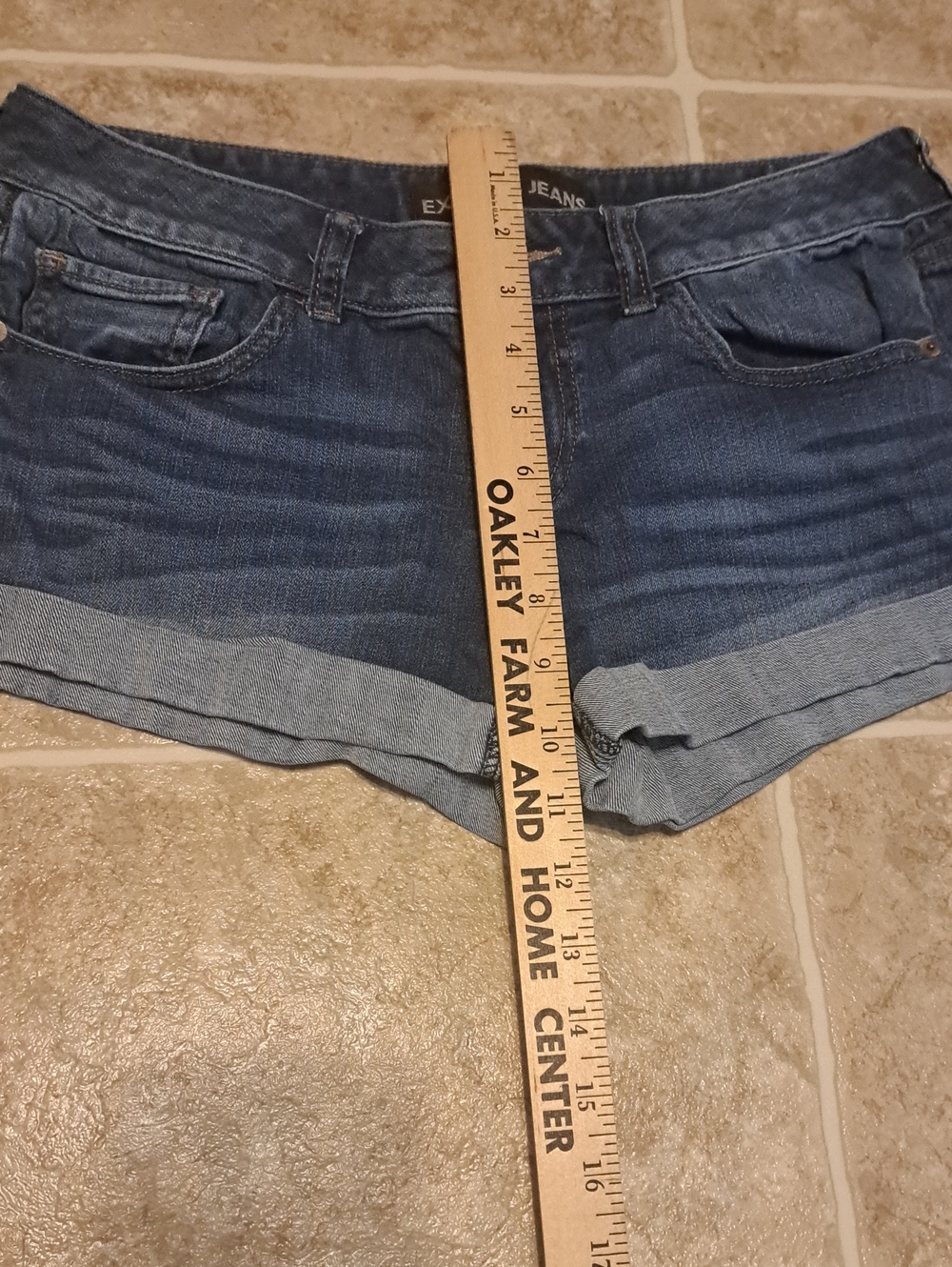 Express Dark Blue Denim Rolled Hem Shorts - Picture 6 of 10